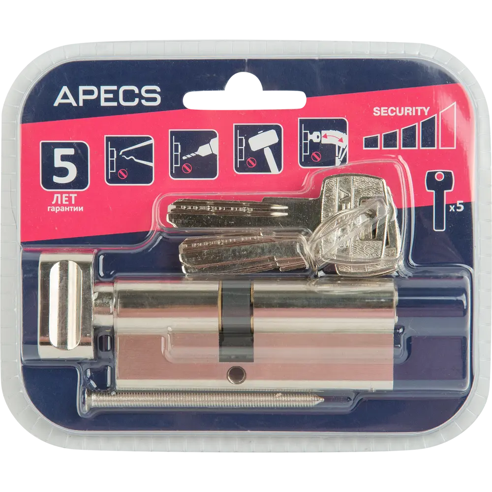 Фото 6 Цилиндр Apecs Pro 45x35 мм ключ/вертушка цвет никель Фото 6 Цилиндр Apecs Pro 45x35 мм ключ/вертушка цвет никель