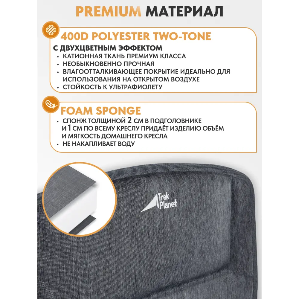 Фото 5 Кресло складной Trek planet 70658 50 см x 55 см x 97 см полиэстер/ПВХ серый/серебристый Фото 5 Кресло складной Trek planet 70658 50 см x 55 см x 97 см полиэстер/ПВХ серый/серебристый