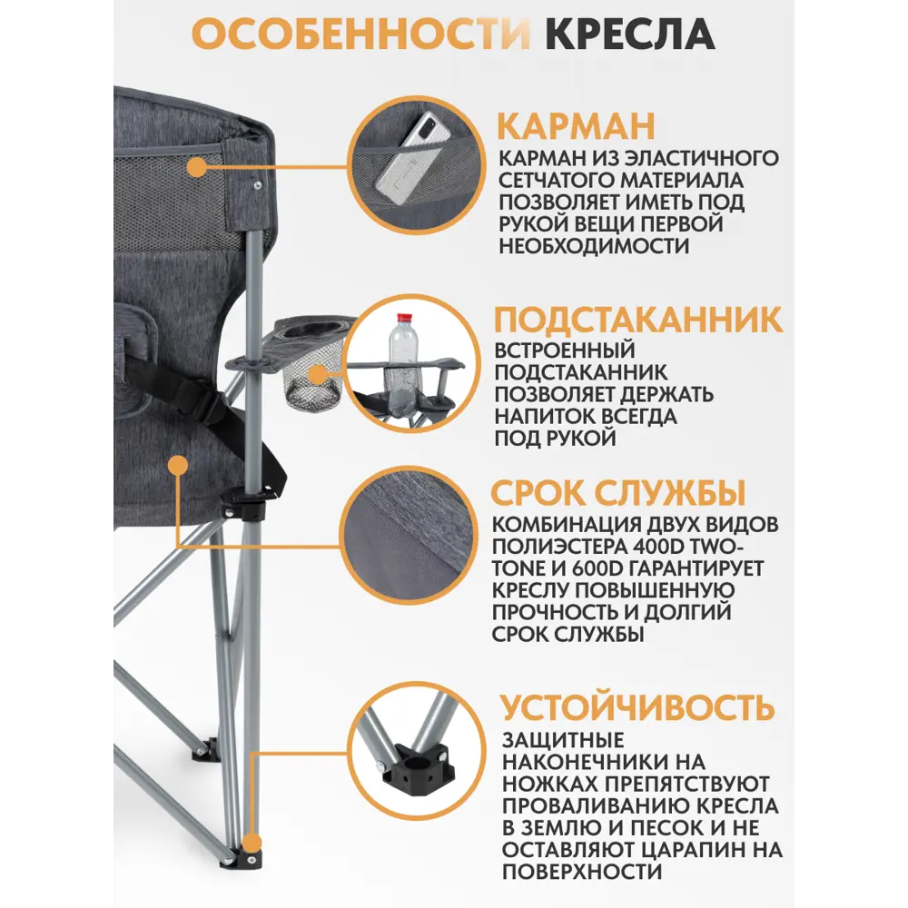 Фото 4 Кресло складной Trek planet 70658 50 см x 55 см x 97 см полиэстер/ПВХ серый/серебристый Фото 4 Кресло складной Trek planet 70658 50 см x 55 см x 97 см полиэстер/ПВХ серый/серебристый