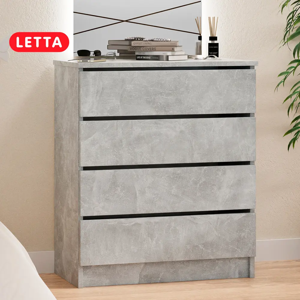 Фото Комод Letta Индиго 4 ящика 62x33x73 см ЛДСП цвет бетон Фото Комод Letta Индиго 4 ящика 62x33x73 см ЛДСП цвет бетон