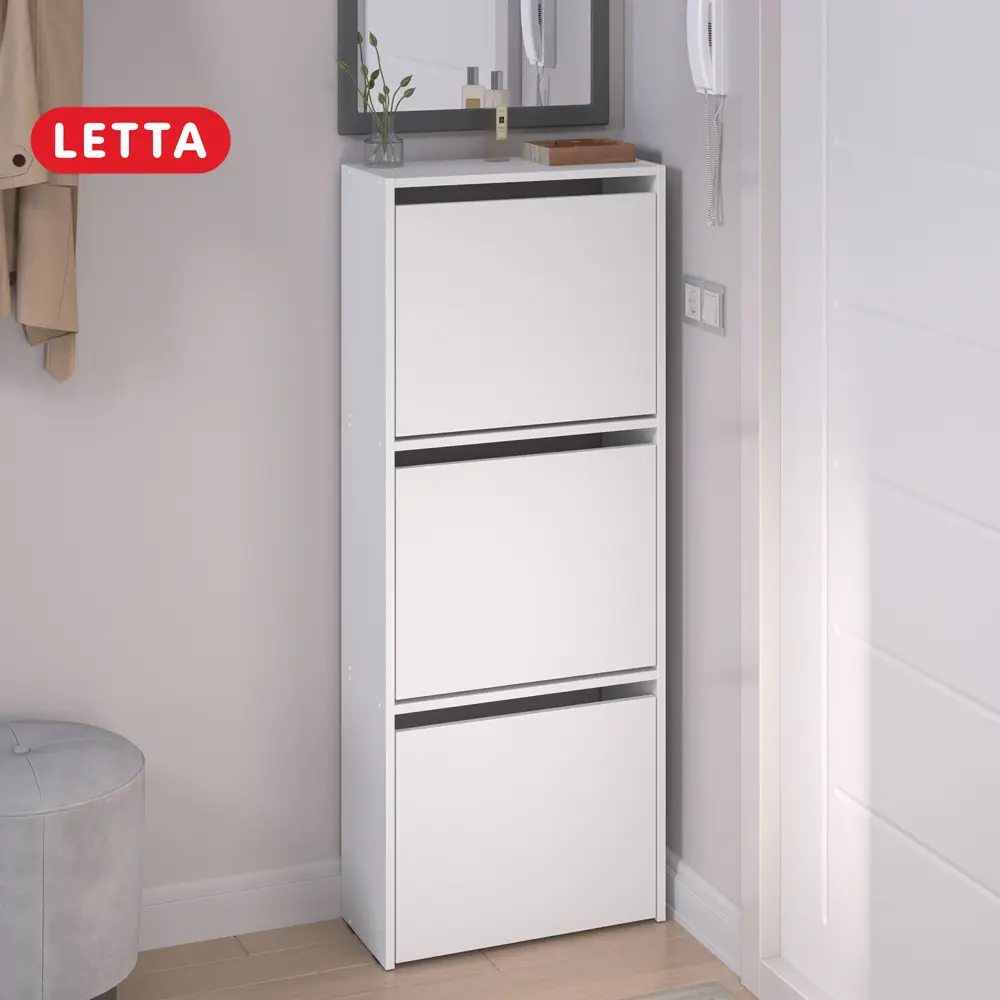 Фото Обувница Letta 53x136x24 см 3 полки ЛДСП цвет белый глянец Фото Обувница Letta 53x136x24 см 3 полки ЛДСП цвет белый глянец