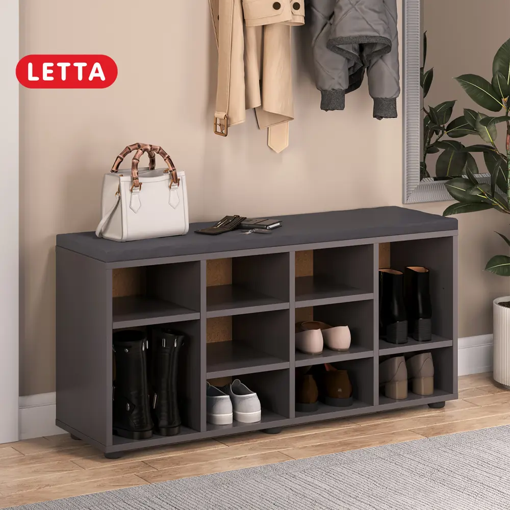 Фото Тумба для обуви Letta 104x50x30 см 10 полок ЛДСП цвет серый/графит Фото Тумба для обуви Letta 104x50x30 см 10 полок ЛДСП цвет серый/графит