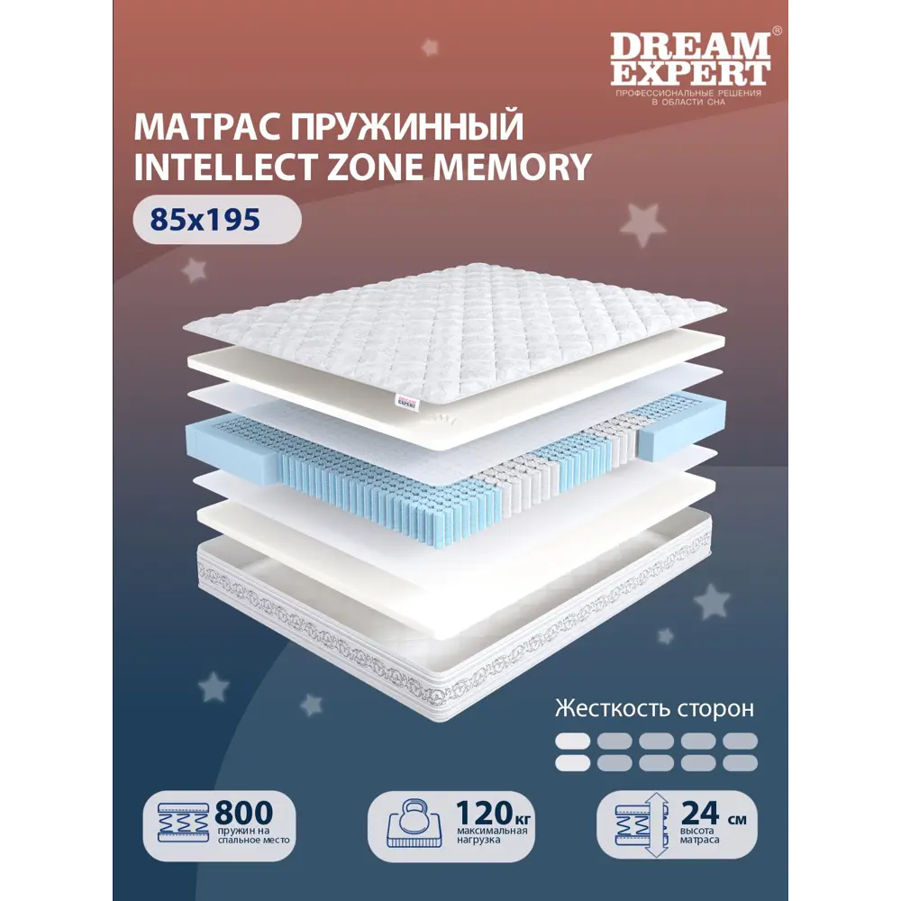 Фото Матрас Dreamexpert Intellect Zone Memory DEXDE7647735 85x195x24 см пружинный 1-спальный Фото Матрас Dreamexpert Intellect Zone Memory DEXDE7647735 85x195x24 см пружинный 1-спальный