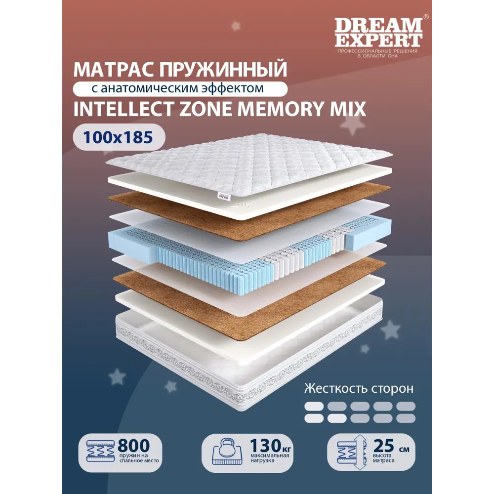 Фото Матрас Dreamexpert Intellect Zone Memory Mix DEXDE7648540 100x185x25 см пружинный 1.5-спальный Фото Матрас Dreamexpert Intellect Zone Memory Mix DEXDE7648540 100x185x25 см пружинный 1.5-спальный