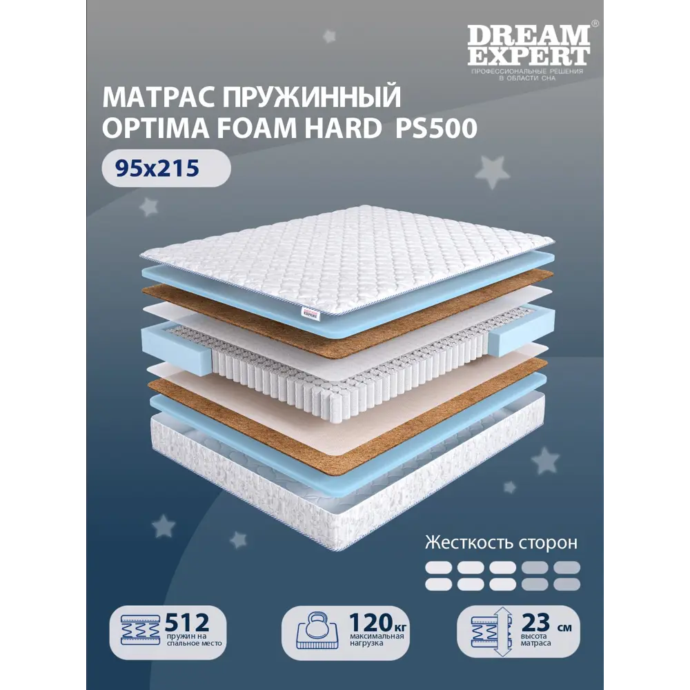 Фото 2 Матрас Dreamexpert Optima Foam Hard PS500 DEXDE7620804 100x215x23 см независимый пружинный блок 1-спальный