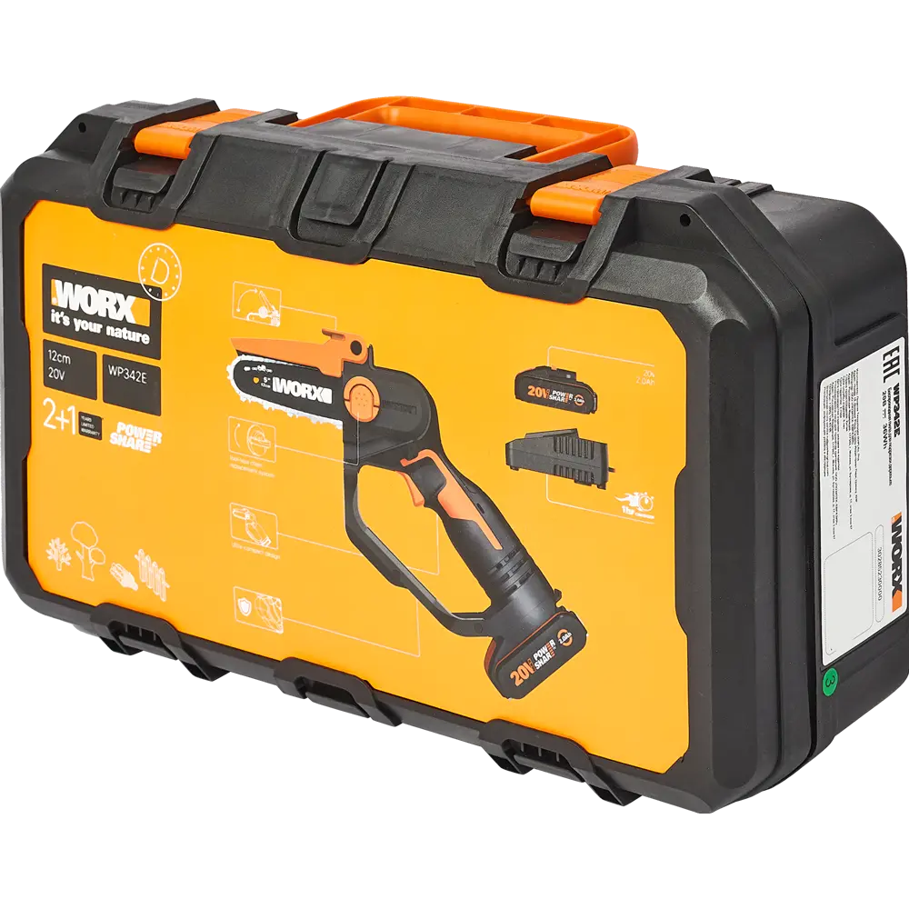 Фото 6 Аккумуляторная пила Worx WP342E 20В шина 12 см АКБ и ЗУ в комплекте Фото 6 Аккумуляторная пила Worx WP342E 20В шина 12 см АКБ и ЗУ в комплекте