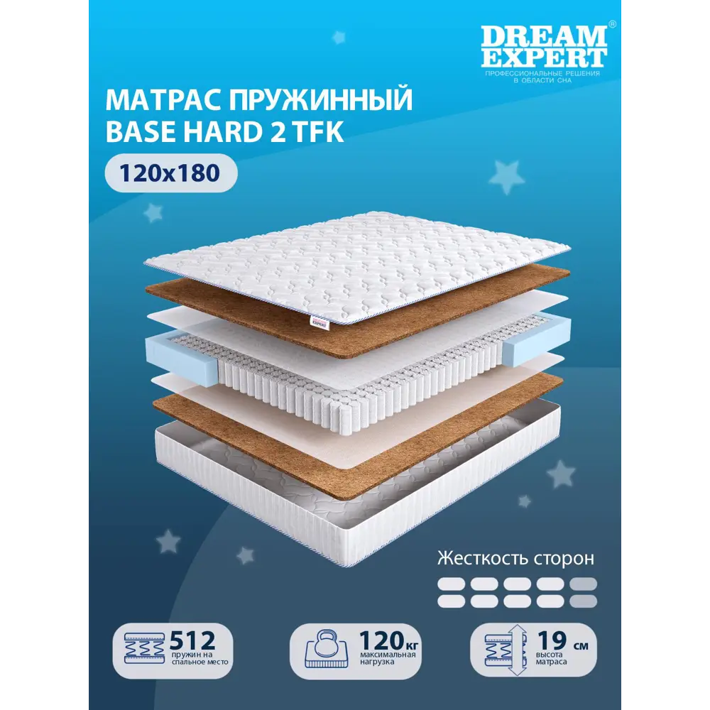 Фото 2 Матрас Dreamexpert Base Hard 2 TFK DEXDE7615639 120x180x19 см независимый пружинный блок 1.5-спальный Фото 2 Матрас Dreamexpert Base Hard 2 TFK DEXDE7615639 120x180x19 см независимый пружинный блок 1.5-спальный