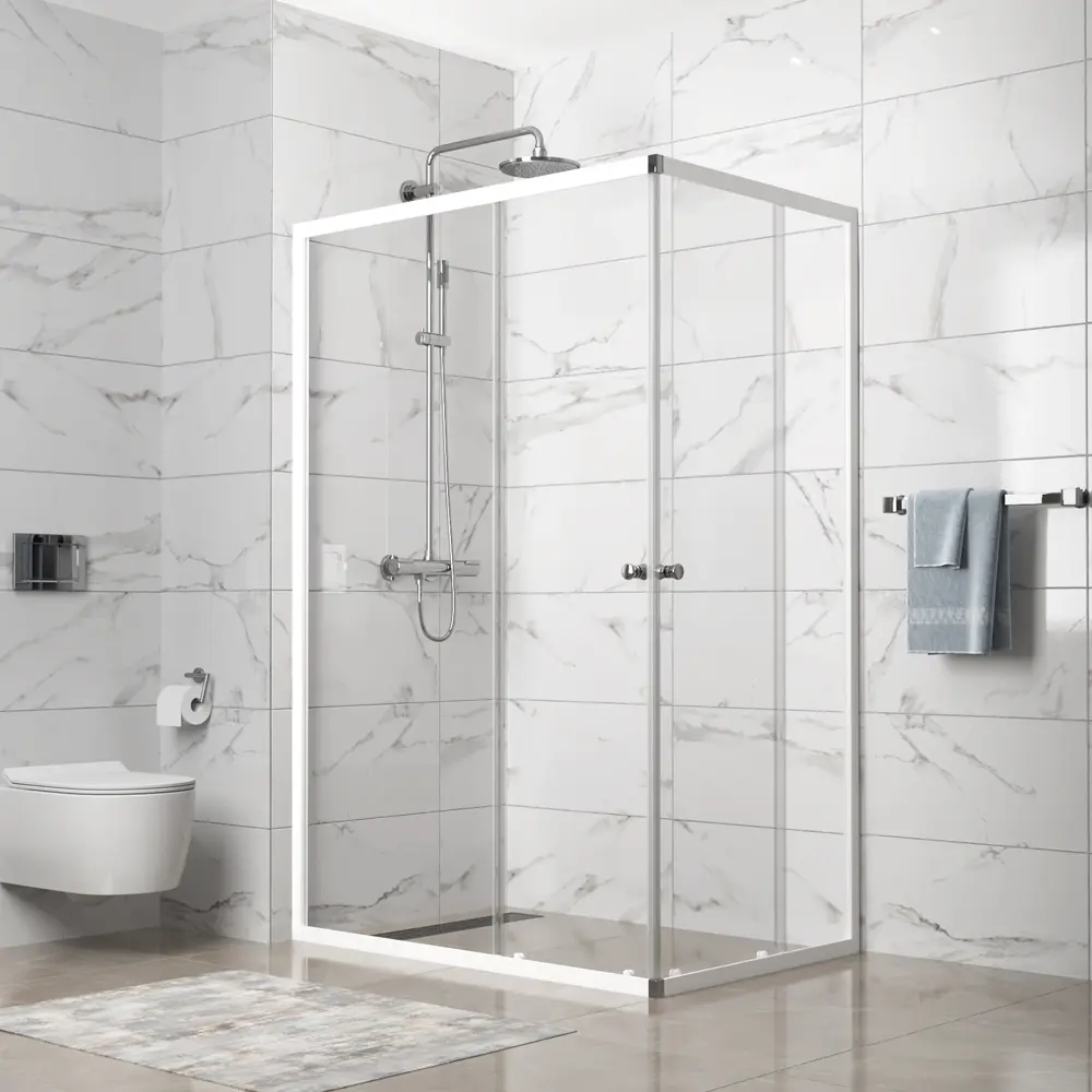 Фото Душевой уголок Domani-spa Cube DS04Cb128L0Cl00.W.MP прямоугольник 120x80см белый профиль эффект стекла прозрачный Фото Душевой уголок Domani-spa Cube DS04Cb128L0Cl00.W.MP прямоугольник 120x80см белый профиль эффект стекла прозрачный