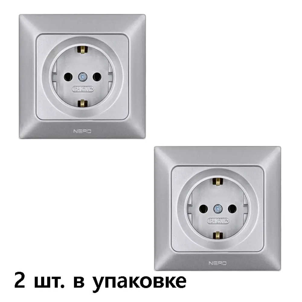Фото Розетка встраиваемая Ne-ad Aras 93-122-08-P с заземлением цвет серебро