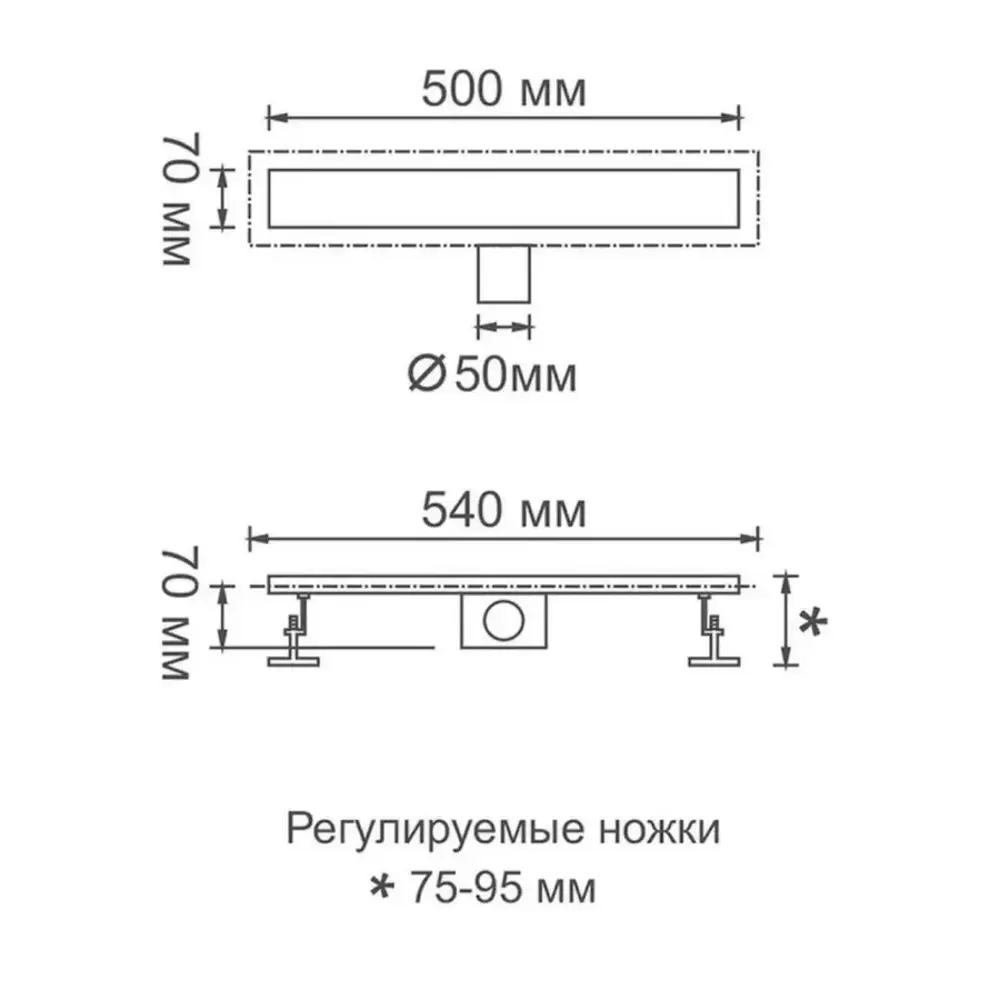 Фото 2 Трап для душа Gerhans K80407-50 мокрый затвор 7x50 см нержавеющая сталь