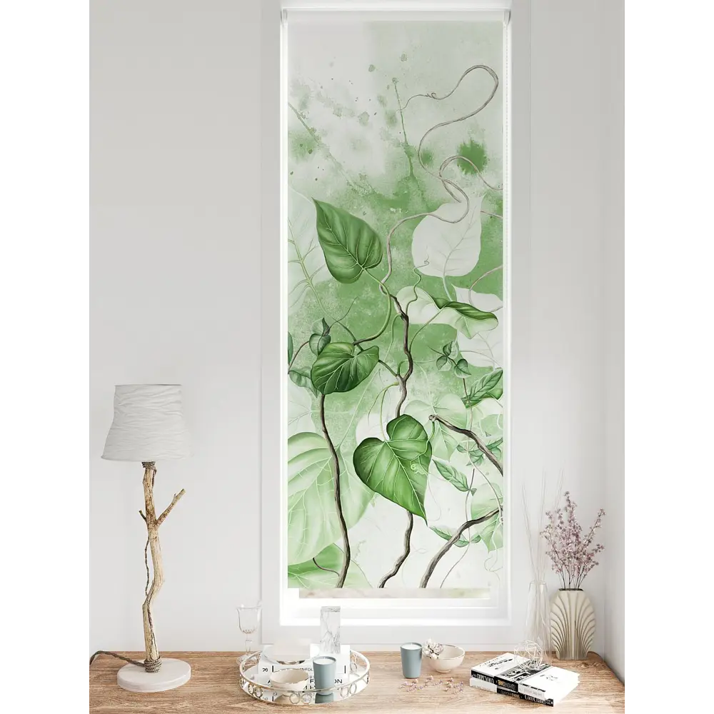 Фото Рулонная штора блэкаут At Home Федера AT774630, 62x170 см, цвет белый, зеленый