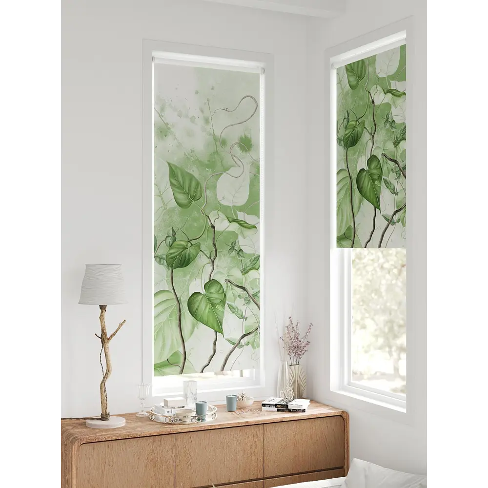 Фото 7 Рулонная штора блэкаут At Home Федера AT774630, 62x170 см, цвет белый, зеленый