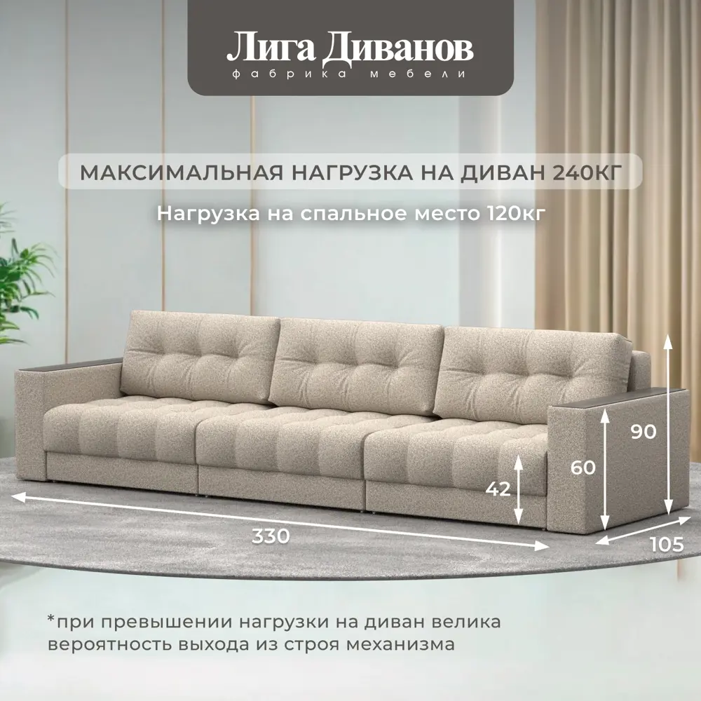 Фото 5 Диван раскладной Лига диванов 330x90x105 см велюр цвет ness 04 бежевый Фото 5 Диван раскладной Лига диванов 330x90x105 см велюр цвет ness 04 бежевый