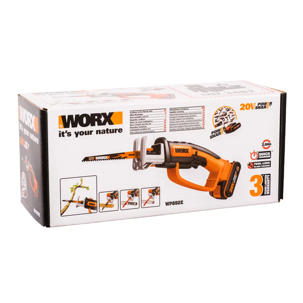 Фото 10 Пила сабельная аккумуляторная Worx WP892E, 20 В, АКБ и ЗУ в комплекте Фото 10 Пила сабельная аккумуляторная Worx WP892E, 20 В, АКБ и ЗУ в комплекте