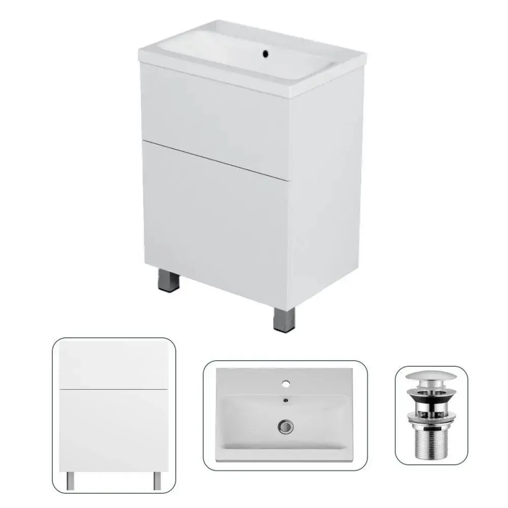 Фото Тумба с раковиной Am.pm M90FSX0602WC060WG-164 Gem 60 см напольная с донным клапаном 2 ящика цвет белый Фото Тумба с раковиной Am.pm M90FSX0602WC060WG-164 Gem 60 см напольная с донным клапаном 2 ящика цвет белый