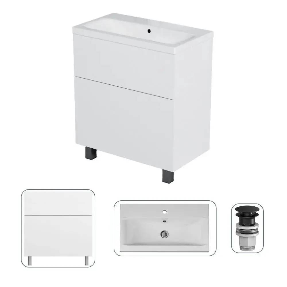 Фото Тумба с раковиной Am.pm M90FSX0752WC075WG-P22 Gem 75 см напольная с донным клапаном 2 ящика цвет белый Фото Тумба с раковиной Am.pm M90FSX0752WC075WG-P22 Gem 75 см напольная с донным клапаном 2 ящика цвет белый