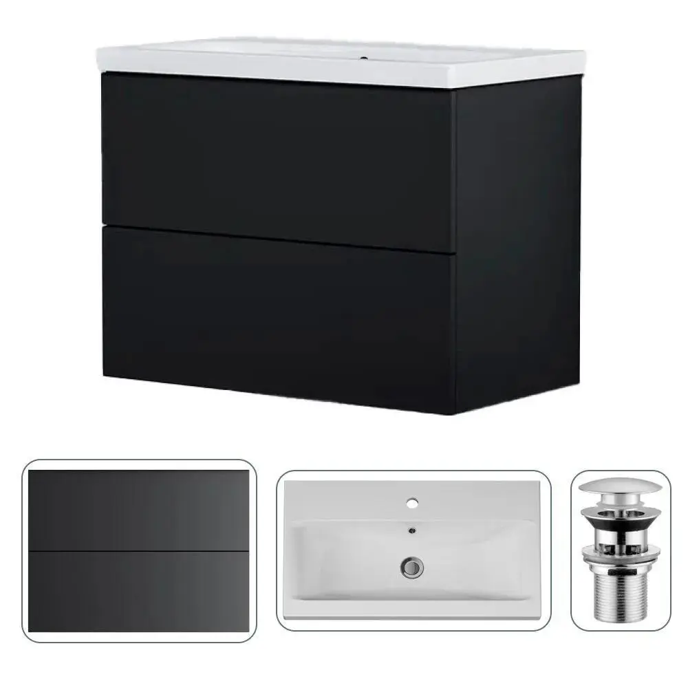 Фото Тумба с раковиной Am.pm M90FHX07522BMWC075WG-164 Gem 75 см подвесная с донным клапаном 2 ящика цвет черный Фото Тумба с раковиной Am.pm M90FHX07522BMWC075WG-164 Gem 75 см подвесная с донным клапаном 2 ящика цвет черный