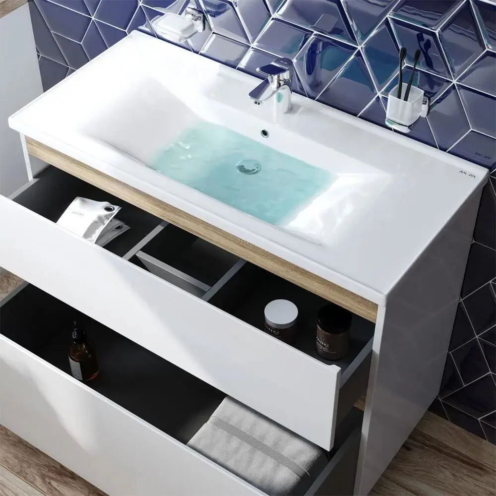 Фото 3 Тумба с раковиной Am.pm M85FSX1002WC100WG-164 X-Joy 100 см напольная с донным клапаном цвет белый Фото 3 Тумба с раковиной Am.pm M85FSX1002WC100WG-164 X-Joy 100 см напольная с донным клапаном цвет белый