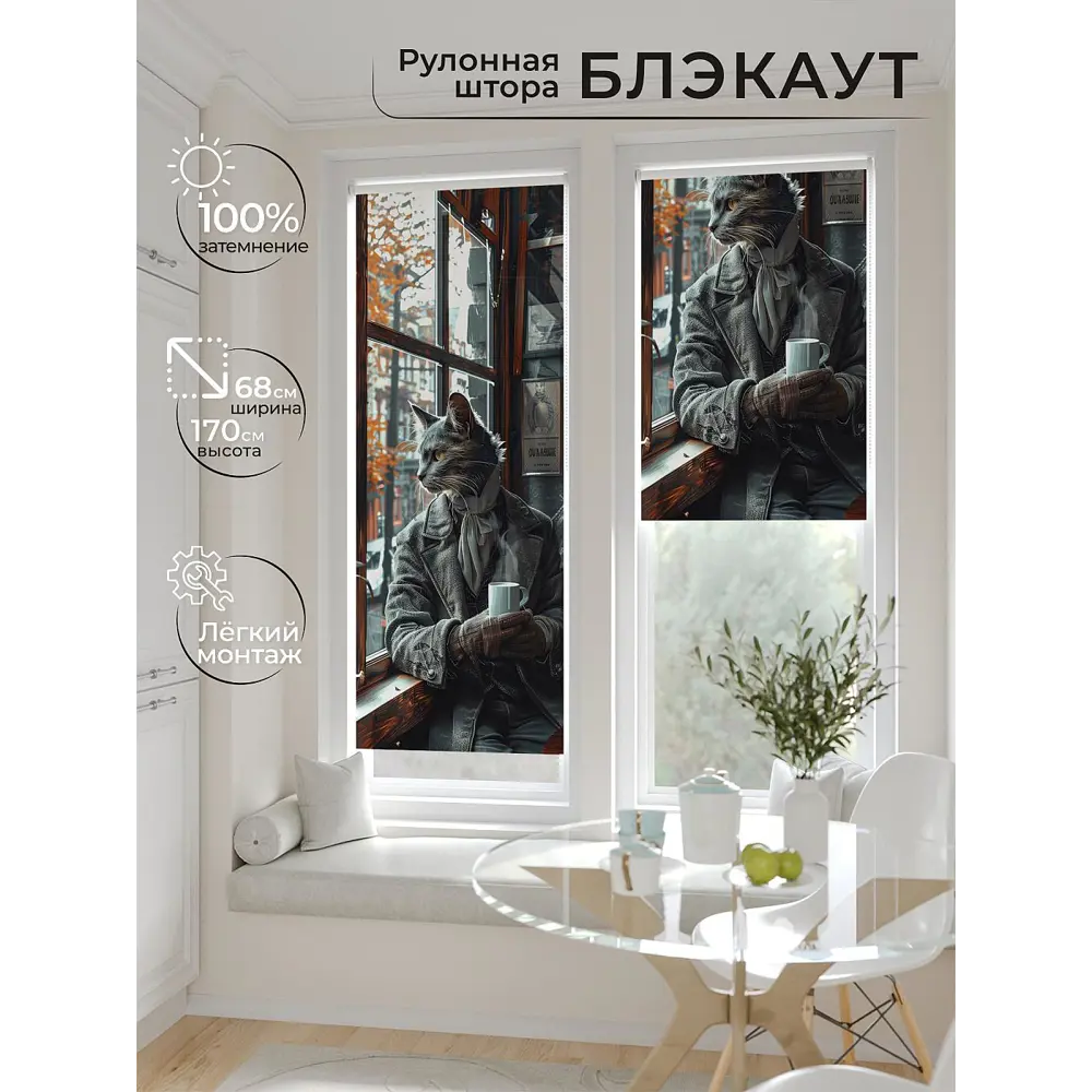 Фото Рулонная штора блэкаут At Home AT783519068, 68x170 см, цвет белый, коричневый Фото Рулонная штора блэкаут At Home AT783519068, 68x170 см, цвет белый, коричневый