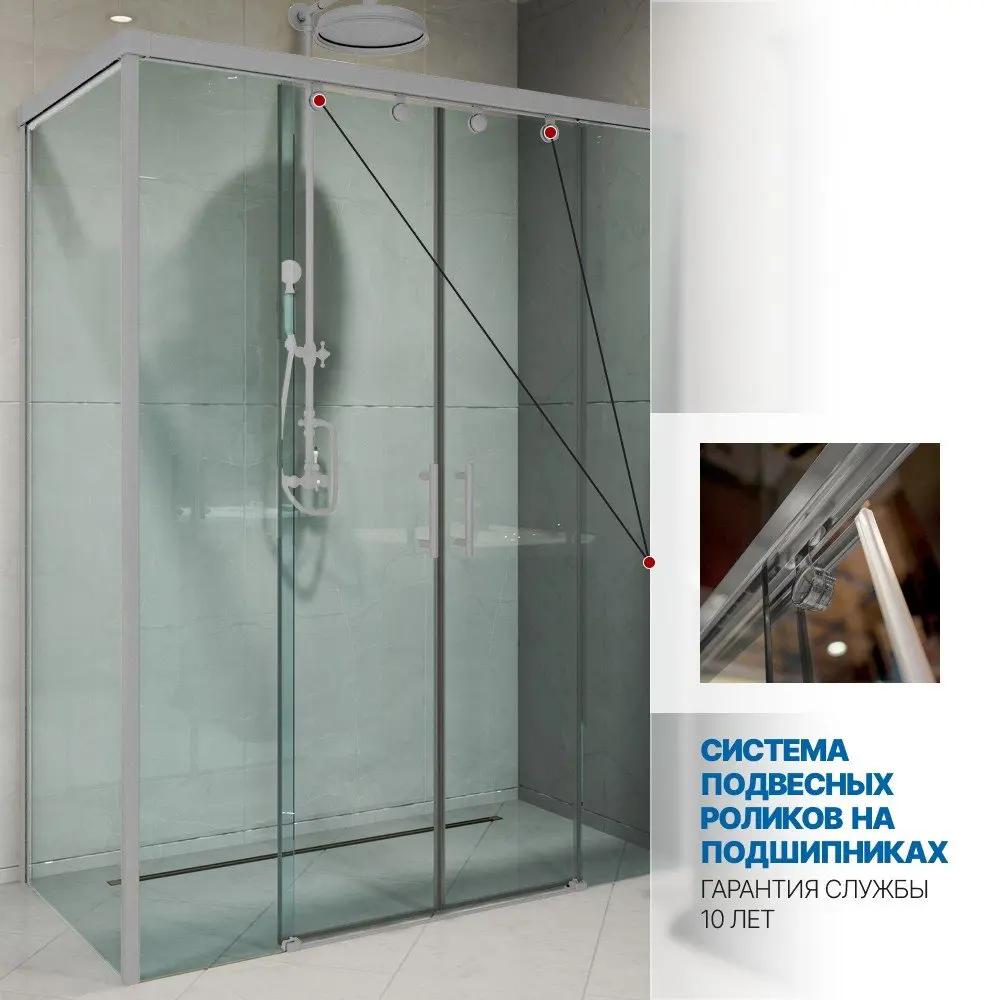 Фото 3 Душевой уголок Gutewetter GWMPSLRC865 100x160x200 см цвет фурнитуры хром матовый, стекло безцветное заколенное 8/6 мм Фото 3 Душевой уголок Gutewetter GWMPSLRC865 100x160x200 см цвет фурнитуры хром матовый, стекло безцветное заколенное 8/6 мм