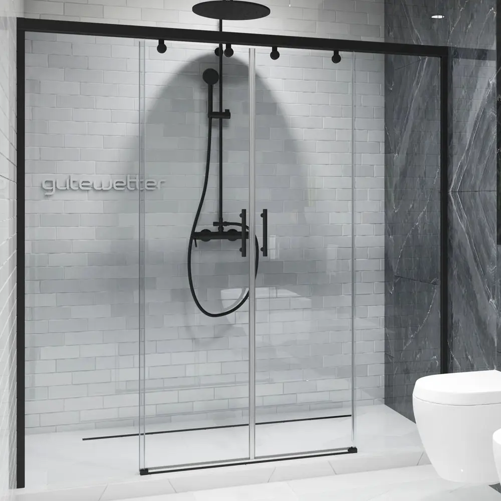 Фото 6 Дверь в душевую нишу GuteWetter GWMPSLD864 190x200 см цвет фурнитуры черный матовый, стекло безцветное закаленное 8/6 мм