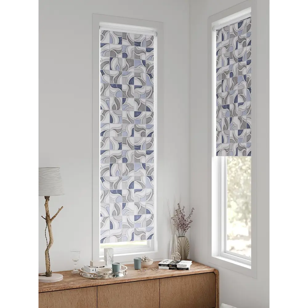 Фото 5 Рулонная штора блэкаут At Home AT783380047, 47x170 см, цвет белый, синий