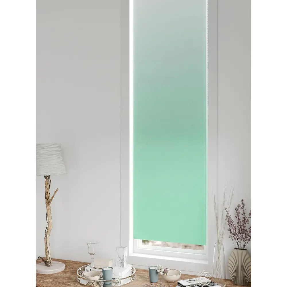 Фото Рулонная штора блэкаут At Home AT783339047, 47x170 см, цвет белый, зеленый Фото Рулонная штора блэкаут At Home AT783339047, 47x170 см, цвет белый, зеленый