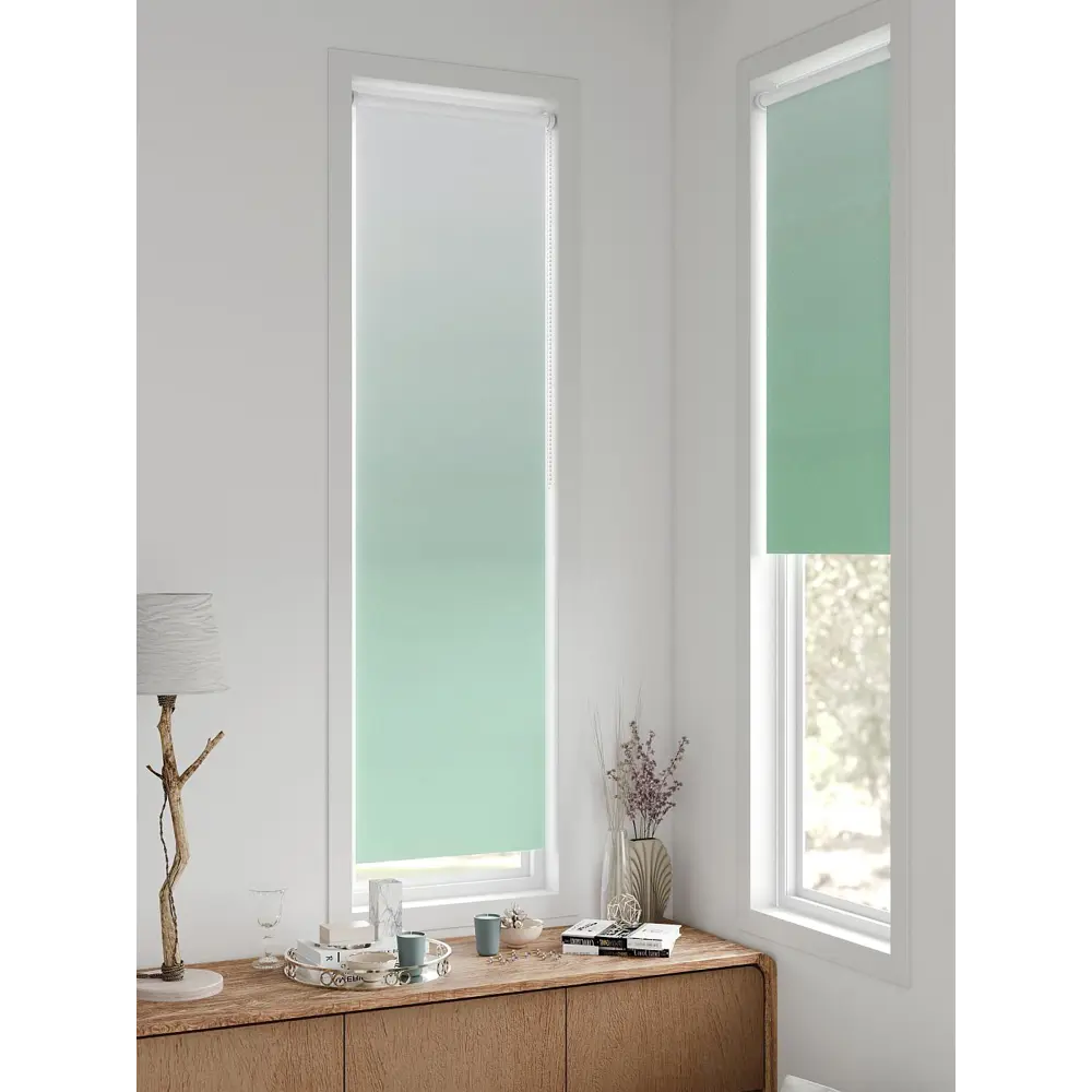 Фото Рулонная штора блэкаут At Home AT783346047, 47x170 см, цвет белый, зеленый