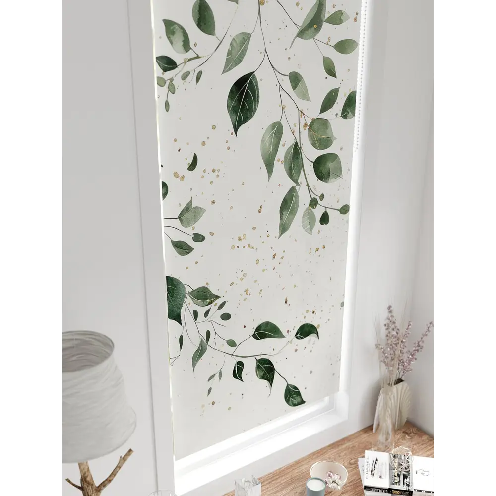 Фото Рулонная штора блэкаут At Home AT783115062, 62x170 см, цвет белый, зеленый