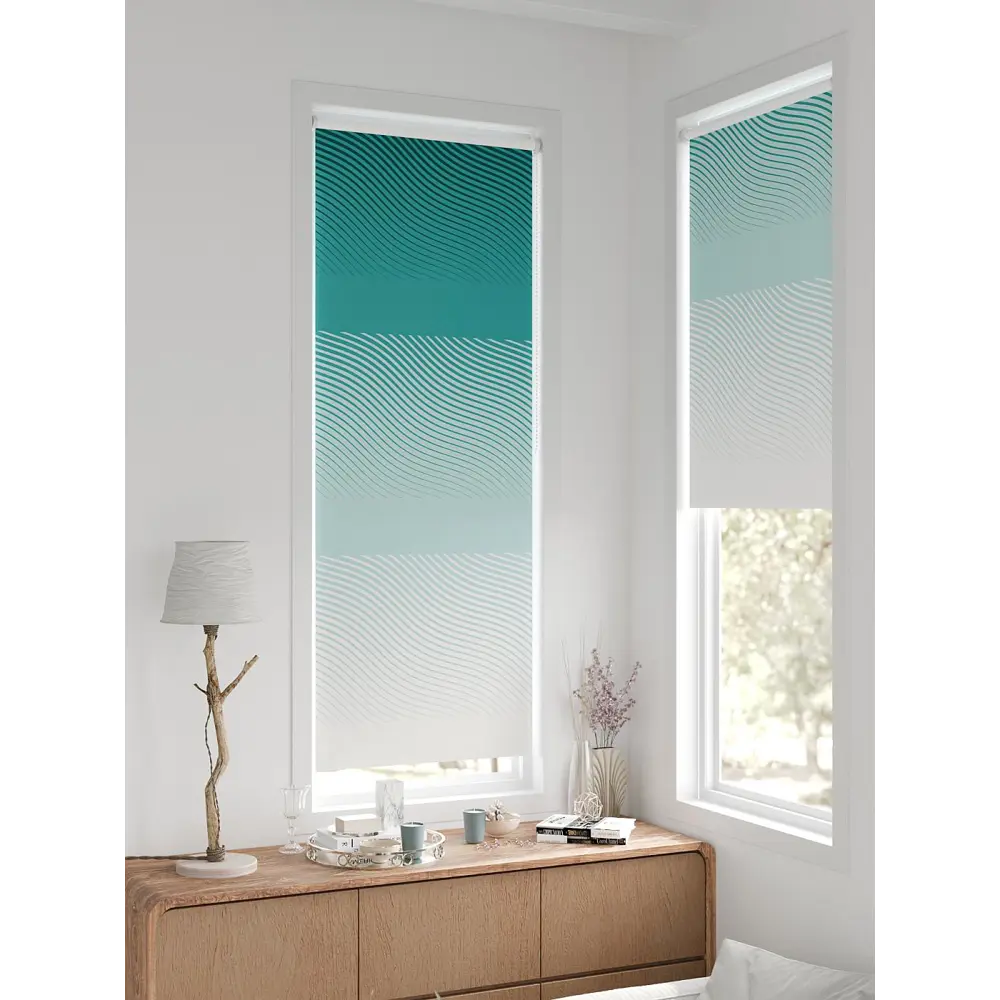 Фото 4 Рулонная штора блэкаут At Home AT783112062, 62x170 см, цвет белый, бирюзовый