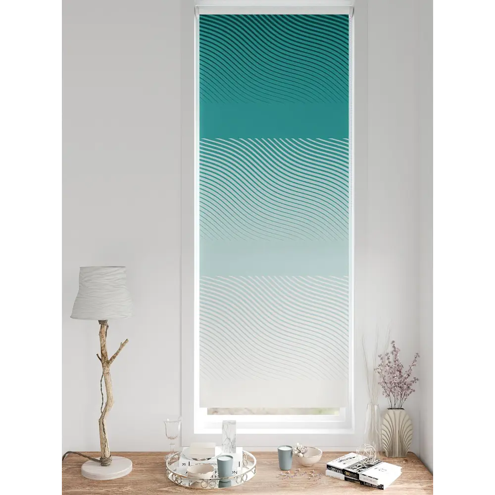 Фото 5 Рулонная штора блэкаут At Home AT783112062, 62x170 см, цвет белый, бирюзовый