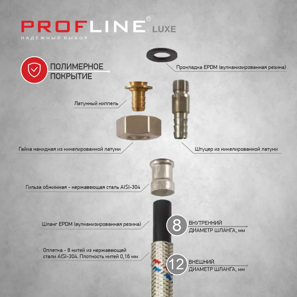 Фото 2 Гибкая подводка для воды Profline УТ-00011443 1/2" 50 см внутренняя-внутренняя резьба Фото 2 Гибкая подводка для воды Profline УТ-00011443 1/2" 50 см внутренняя-внутренняя резьба