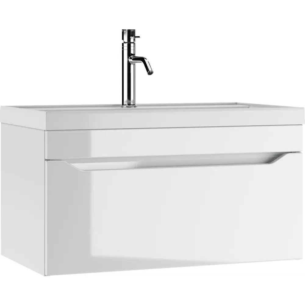 Фото 2 Тумба под раковину в ванную комнату Айсберг Bazis 80 Ева подвесная с одним ящиком цвет белый