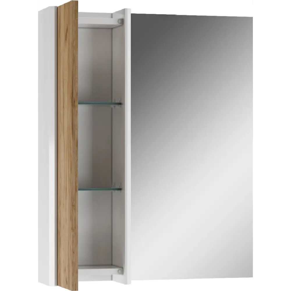 Фото 2 Зеркальный шкаф для ванной Домино Uno 60 левый/правый цвет дуб вотан, белый Фото 2 Зеркальный шкаф для ванной Домино Uno 60 левый/правый цвет дуб вотан, белый