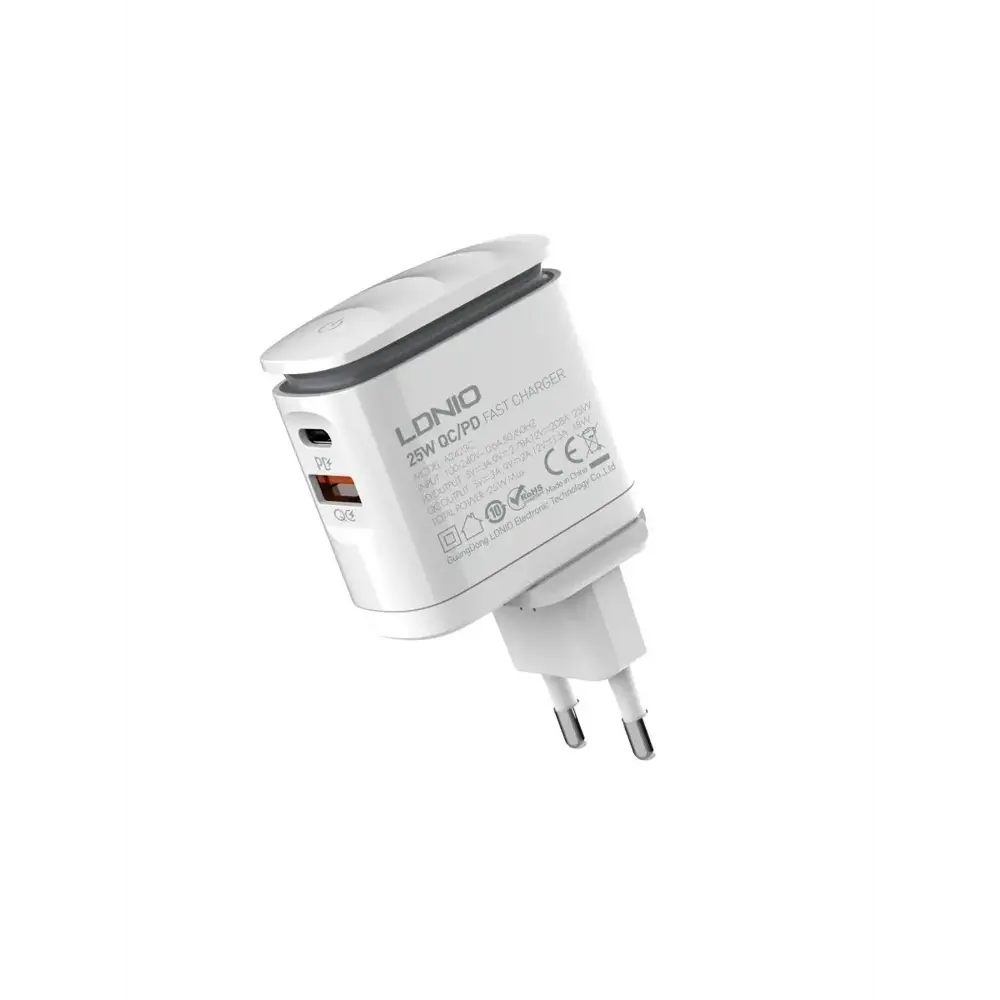 Фото 8 Зарядное устройство ldnio A2423C/PD+QC 3.0/2 USB 3.3-12 В 25 Вт цвет белый Фото 8 Зарядное устройство ldnio A2423C/PD+QC 3.0/2 USB 3.3-12 В 25 Вт цвет белый
