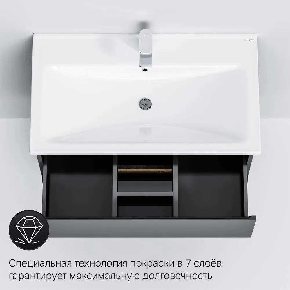 Фото 7 Тумба с раковиной Am.pm M85FHX0802BMWC080WG-164 X-Joy 80 см подвесная с донным клапаном цвет черный Фото 7 Тумба с раковиной Am.pm M85FHX0802BMWC080WG-164 X-Joy 80 см подвесная с донным клапаном цвет черный