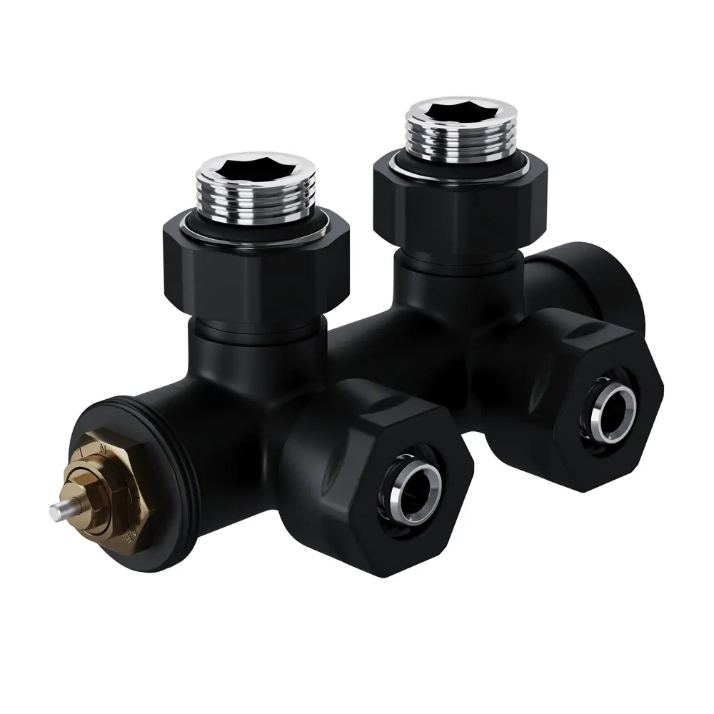 Фото 3 Узел нижнего подключения термостатический угловой Royal Thermo Design Pro 1/2" латунь цвет черный Фото 3 Узел нижнего подключения термостатический угловой Royal Thermo Design Pro 1/2" латунь цвет черный