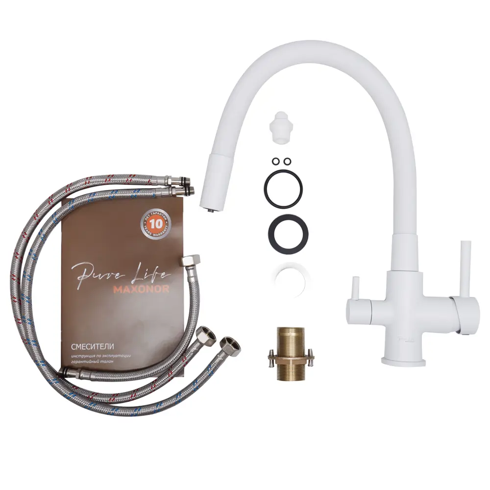 Фото 7 Смеситель для кухни Maxonor pure life PL4461-8 поворотный излив 192 см цвет белый, белый матовый