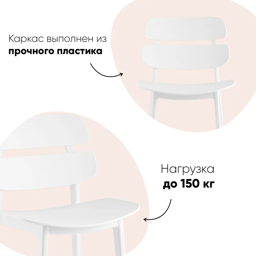 Фото 7 Стул Stool group Tony 50x45x40 см пластик цвет белый 4 шт.