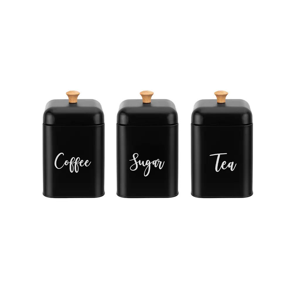 Фото 2 Набор 3 банок для сыпучих продуктов 1.5 л 11.2x11.2x19 см Tea. coffee sugar с крышками черный Фото 2 Набор 3 банок для сыпучих продуктов 1.5 л 11.2x11.2x19 см Tea. coffee sugar с крышками черный