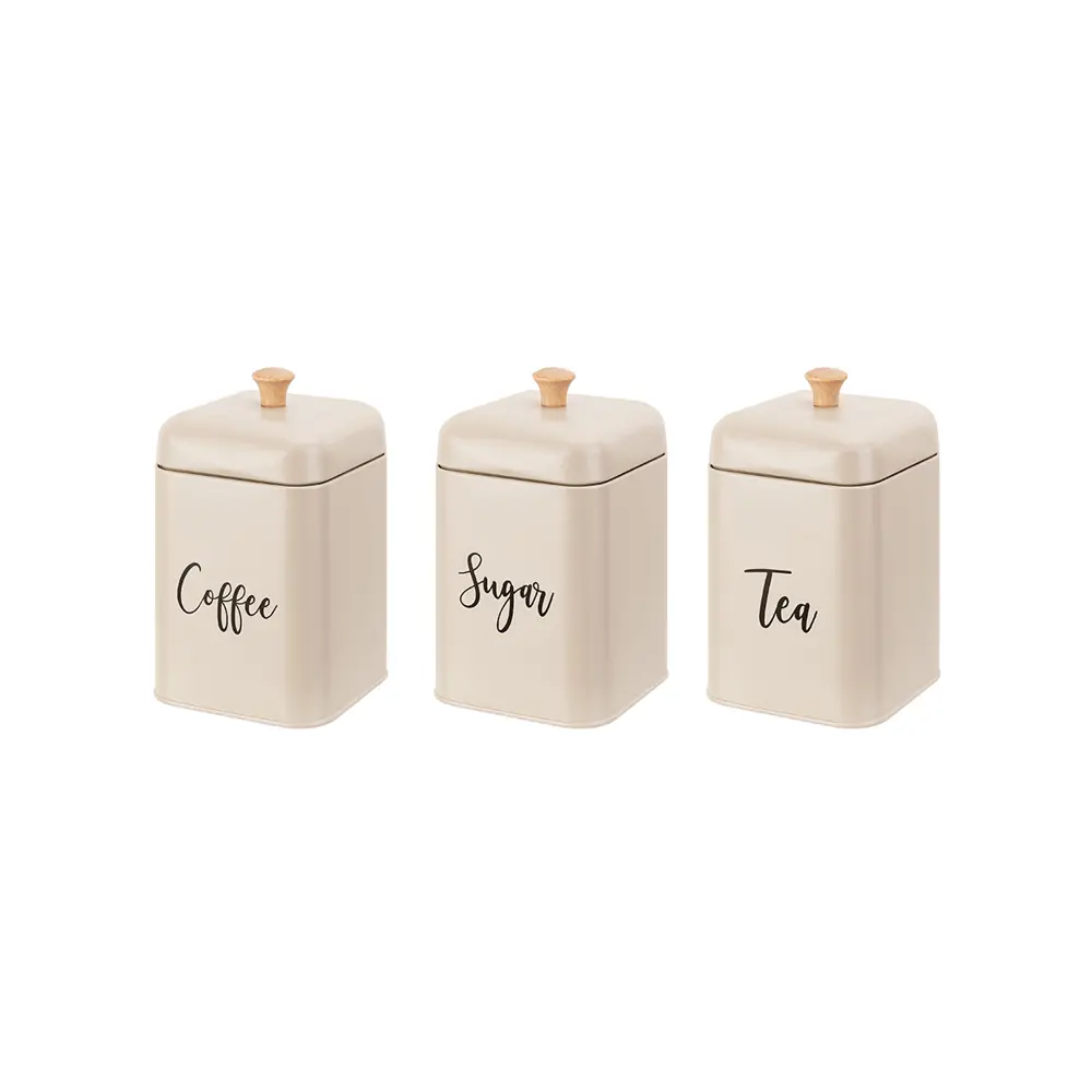 Фото 8 Набор 3 банок для сыпучих продуктов 1.5 л 11.2x11.2x19 см Tea. coffee sugar с крышками бежевый