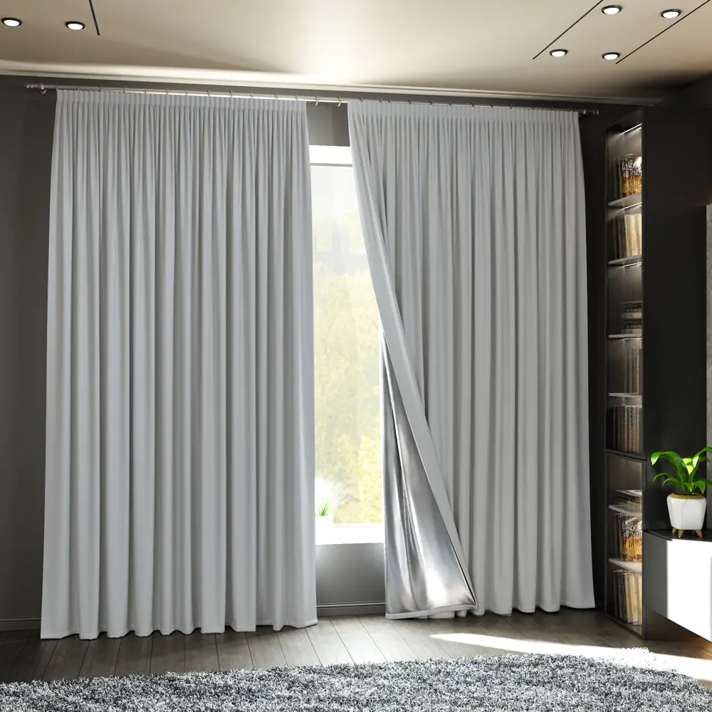 Фото Комплект штор на ленте блэкаут Miamoza Dark 150x250 см цвет светло-серый Фото Комплект штор на ленте блэкаут Miamoza Dark 150x250 см цвет светло-серый