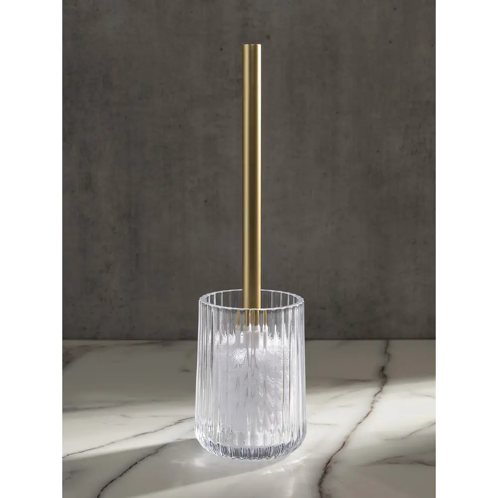 Фото 3 Ершик для унитаза с подставкой DeNASTIA Граненое стекло прозрачный/золотой X000213