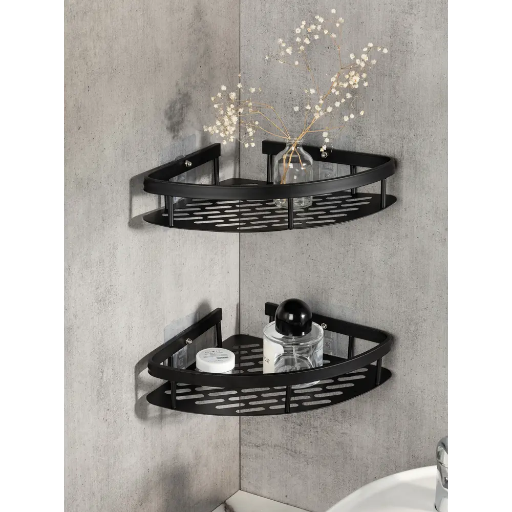 Фото 6 Полка подвесная для ванной DeNASTIA угловая 28x21x5 см цвет чёрный Фото 6 Полка подвесная для ванной DeNASTIA угловая 28x21x5 см цвет чёрный