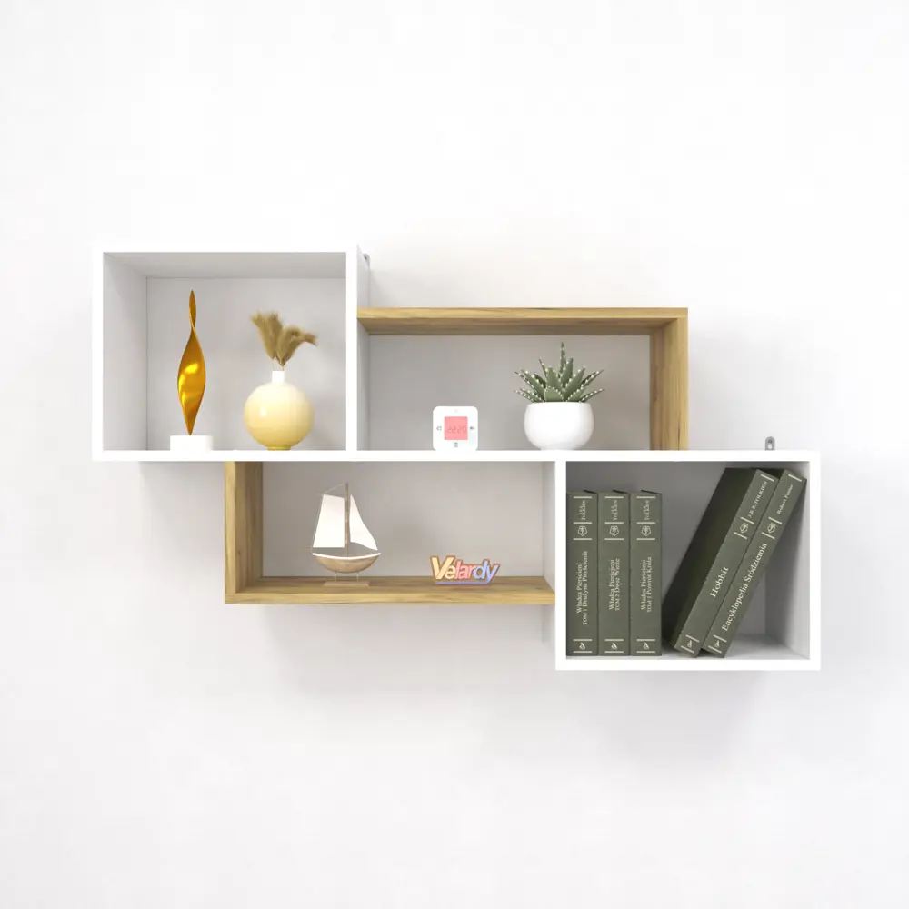 Фото Настенная полка Velardy Leve Home 110x21 см ЛДСП цвет белый/дуб золотой крафт Фото Настенная полка Velardy Leve Home 110x21 см ЛДСП цвет белый/дуб золотой крафт