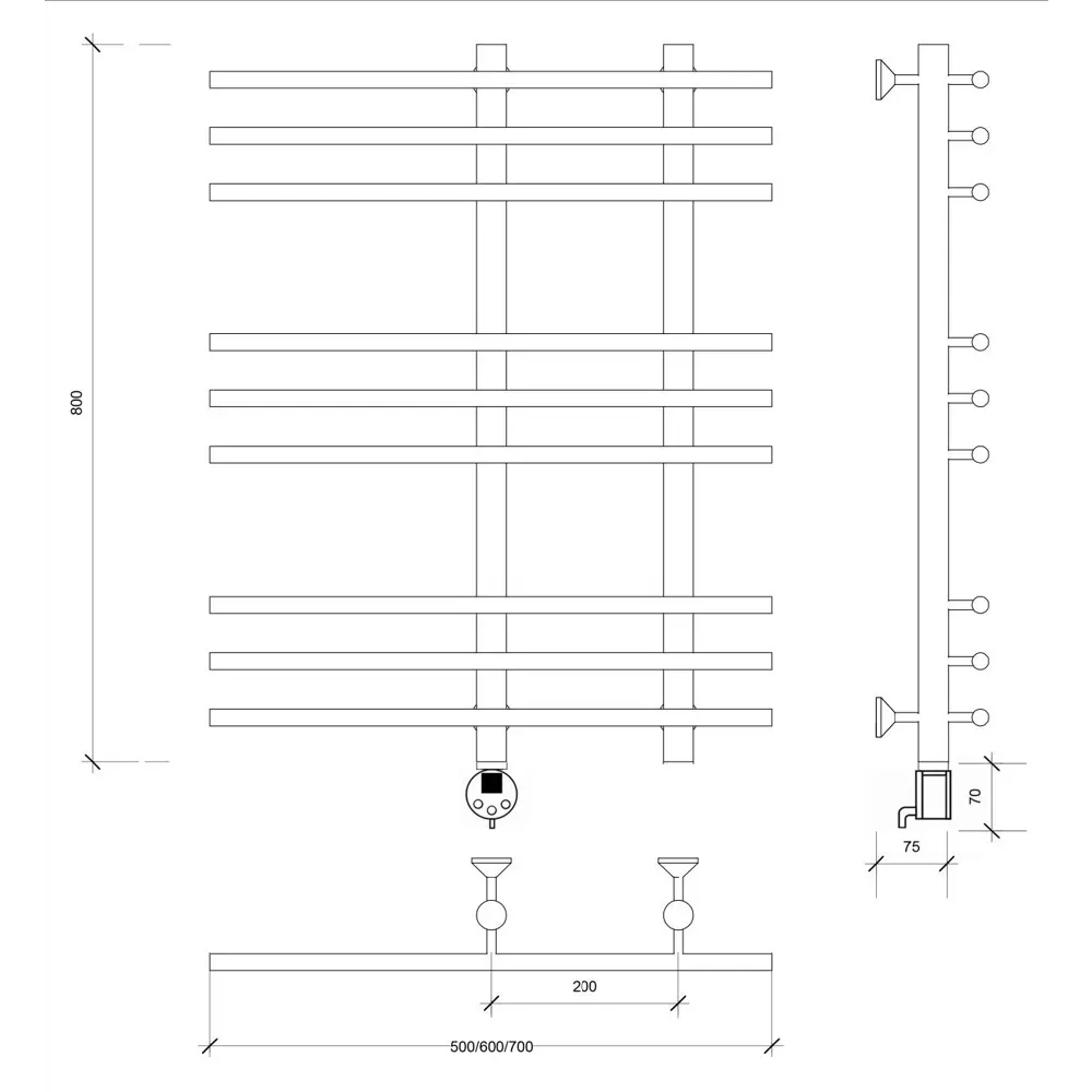 Фото 4 Полотенцесушитель электрический Secado Турин 3 L 500x800 мм 300 Вт с терморегулятором лесенка цвет хром Фото 4 Полотенцесушитель электрический Secado Турин 3 L 500x800 мм 300 Вт с терморегулятором лесенка цвет хром