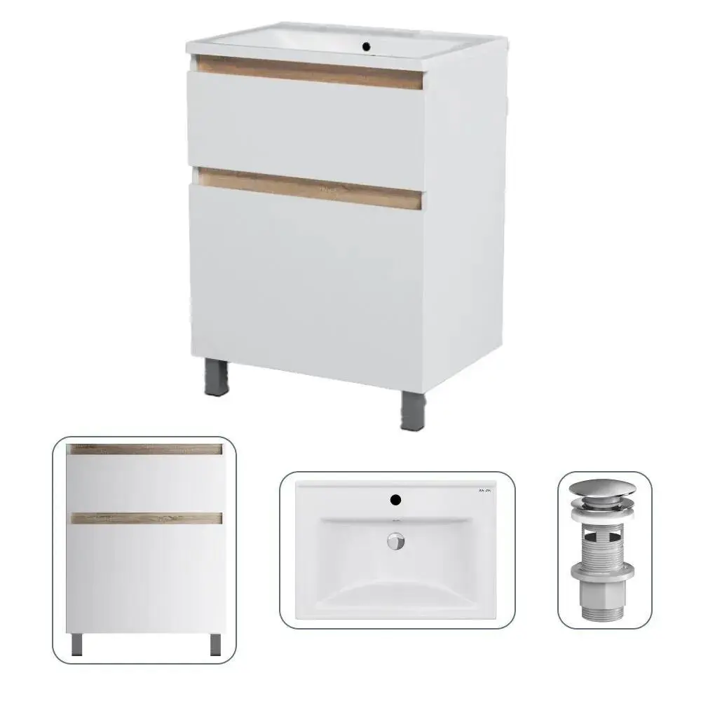 Фото Тумба с раковиной Am.pm M85FSX0652WC065WG-M100 X-Joy 65 см напольная с донным клапаном цвет белый