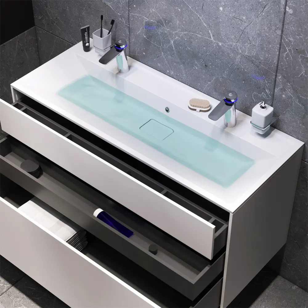 Фото 9 Тумба под раковину Am.pm INSPIRE V2.0 M50AFHX1203WM подвесная 120 см 3 ящика белый матовый Фото 9 Тумба под раковину Am.pm INSPIRE V2.0 M50AFHX1203WM подвесная 120 см 3 ящика белый матовый