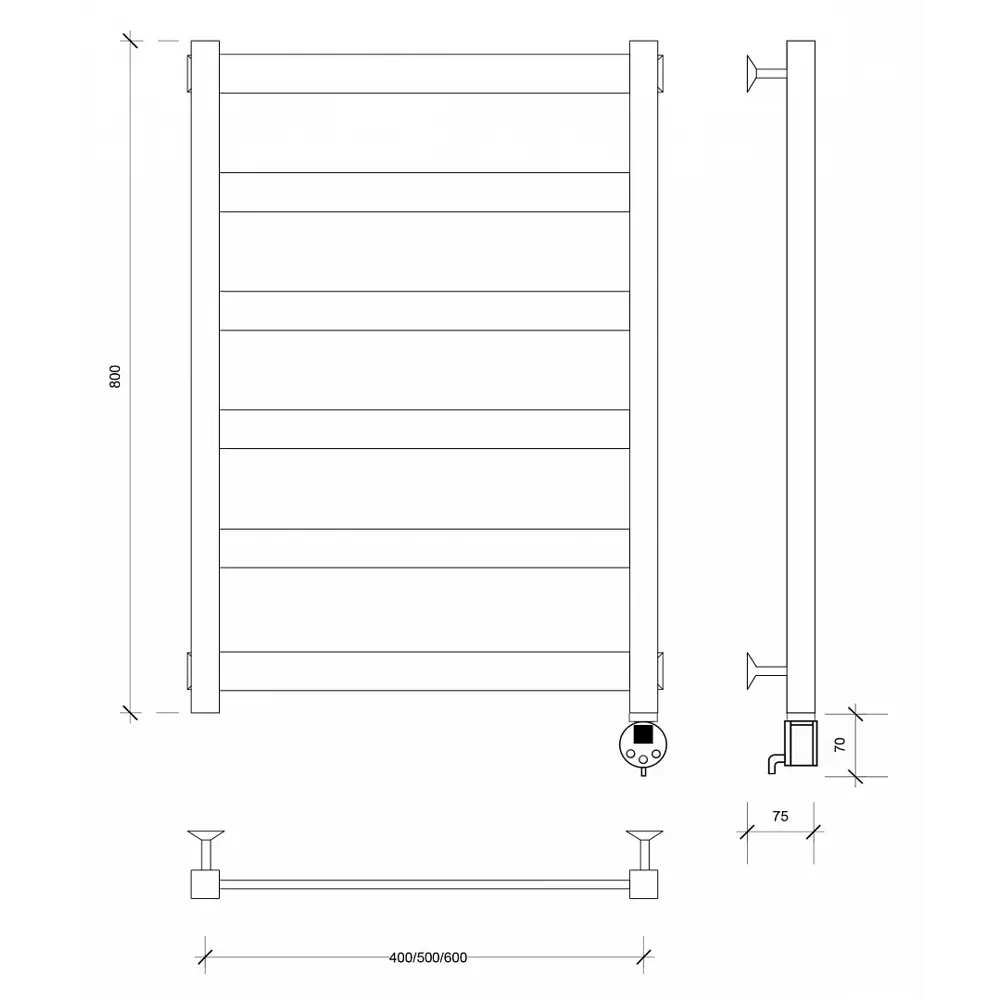 Фото 4 Полотенцесушитель электрический Secado Комано 2 правый 500x800 мм 300 Вт с терморегулятором лесенка цвет хром Фото 4 Полотенцесушитель электрический Secado Комано 2 правый 500x800 мм 300 Вт с терморегулятором лесенка цвет хром