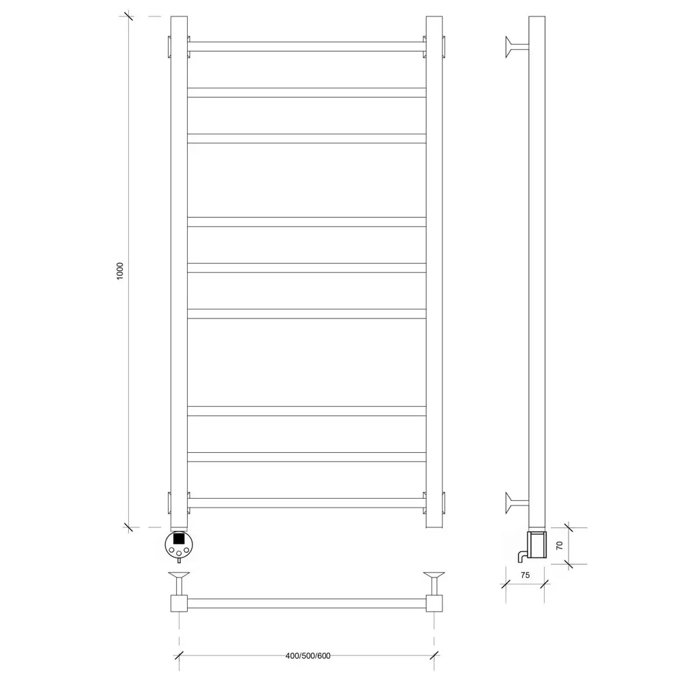 Фото 4 Полотенцесушитель электрический Secado Модена левый 500x1000 мм 300 Вт с терморегулятором лесенка цвет хром Фото 4 Полотенцесушитель электрический Secado Модена левый 500x1000 мм 300 Вт с терморегулятором лесенка цвет хром